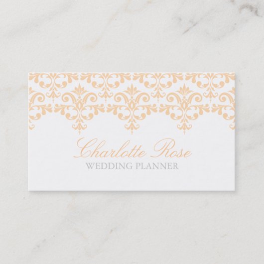 Elegant Peach Damask Visitekaartje (Voorkant)