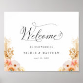 Elegant Peach Delight Floral Wedding Welcome Sign Poster (Voorkant)