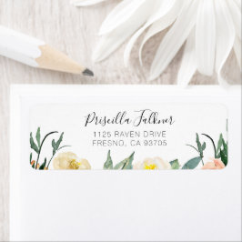 Elegant Peach en Cream Waterverf Flowers Etiket