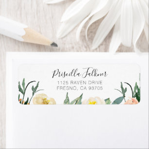 Elegant Peach en Cream Waterverf Flowers Etiket