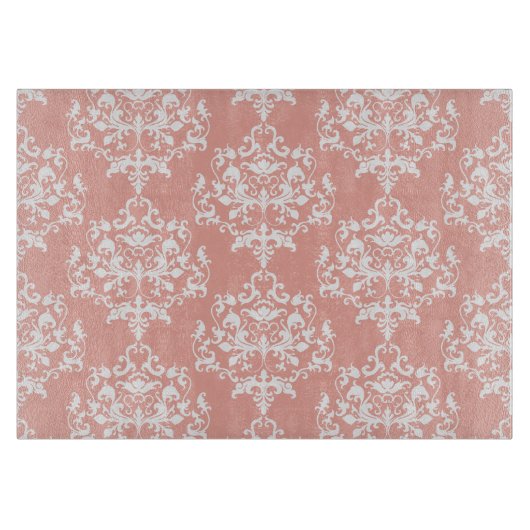 Elegant Peach en White Damask Pattern Snijplank (Voorkant)