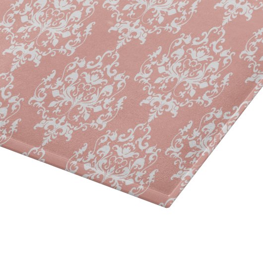 Elegant Peach en White Damask Pattern Snijplank (Hoek)