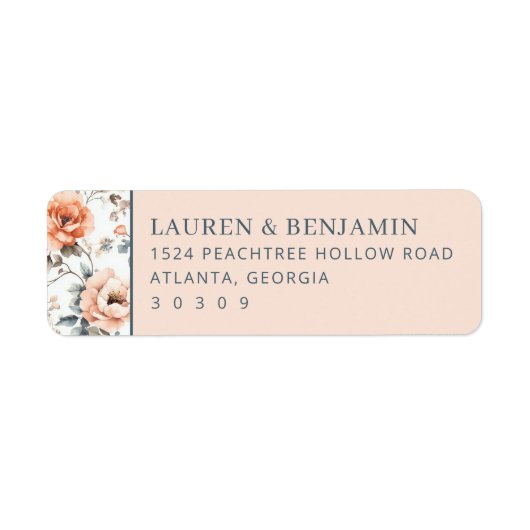 Elegant Peach Floral Border Etiket (Voorkant)