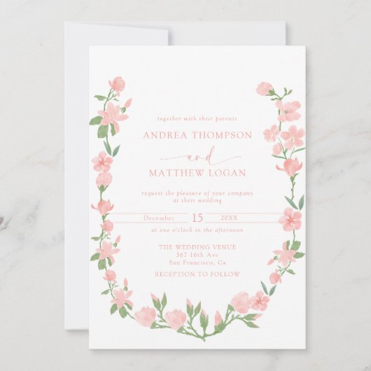 Elegant Peach Floral Botanical Wedding Kaart (Voorkant)