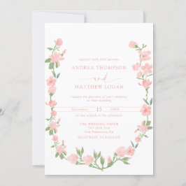 Elegant Peach Floral Botanical Wedding Kaart