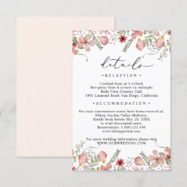 Elegant Peach Floral Details Wedding Informatiekaartje