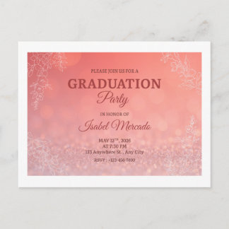 Elegant Peach Floral  Graduation Party  Invitation Briefkaart