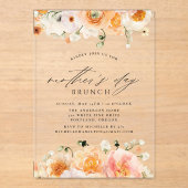 Elegant Peach Floral Moederdag Brunch Acryl Uitnodigingen (Voorkant)