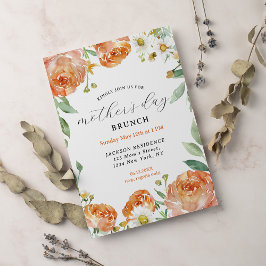 Elegant Peach Floral Moederdag Brunch Kaart