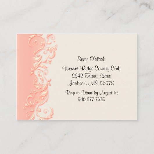 Elegant peach Floral Swirl - Receptie Informatiekaartje (Achterkant)
