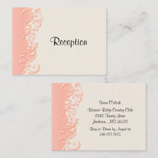 Elegant peach Floral Swirl - Receptie Informatiekaartje (Voorkant / Achterkant)