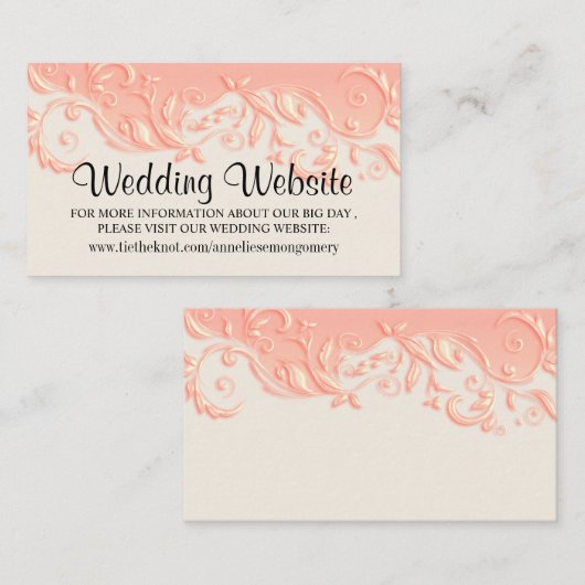 Elegant Peach Floral Swirl - Weddenschap Website Informatiekaartje (Voorkant / Achterkant)