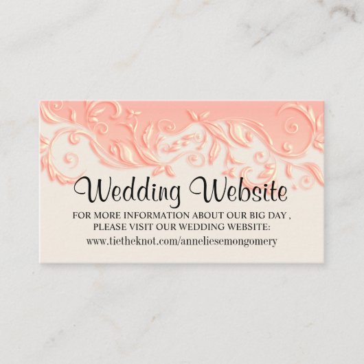 Elegant Peach Floral Swirl - Weddenschap Website Informatiekaartje (Voorkant)