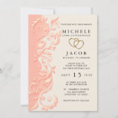 Elegant Peach Floral Swirl Wedding Kaart (Voorkant)
