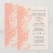 Elegant Peach Floral Swirl Wedding Kaart (Voorkant / Achterkant)