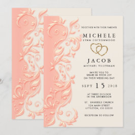 Elegant Peach Floral Swirl Wedding Kaart