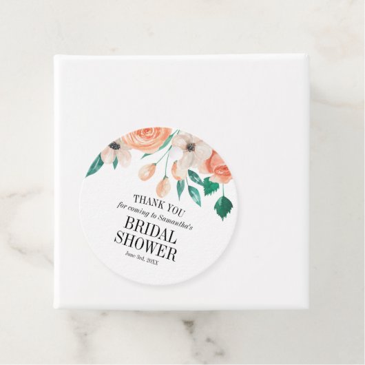 Elegant Peach Floral Vrijgezellenfeest Personalize Bedankjes Labels (In situ)