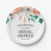 Elegant Peach Floral Vrijgezellenfeest Personalize Papieren Bordje (Voorkant)