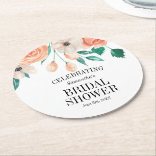 Elegant Peach Floral Vrijgezellenfeest Personalize Ronde Kartonnen Onderzetter