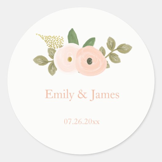 Elegant Peach Floral Waterverf Wedding Sticker (Voorkant)
