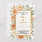 Elegant Peach Floral Wedding Invitation – Editable Kaart (Voorkant)
