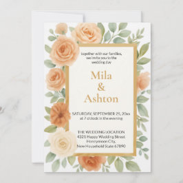 Elegant Peach Floral Wedding Invitation – Editable Kaart