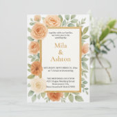 Elegant Peach Floral Wedding Invitation – Editable Kaart (Staand voorkant)