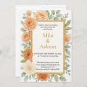 Elegant Peach Floral Wedding Invitation – Editable Kaart (Voorkant / Achterkant)