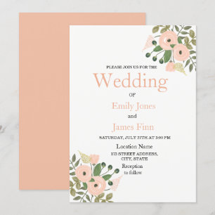 Elegant Peach Floral Wedding Invitation set Kaart