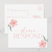 Elegant Peach Floral  Wedding RSVP  Briefkaart (Voorkant / Achterkant)