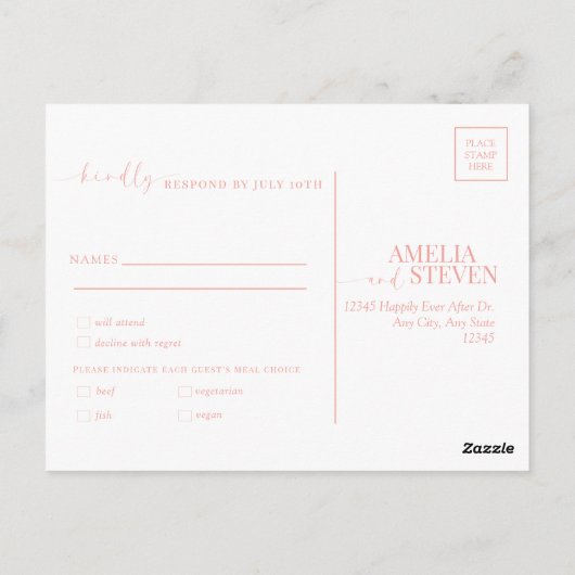 Elegant Peach Floral Wedding RSVP Briefkaart (Achterkant)