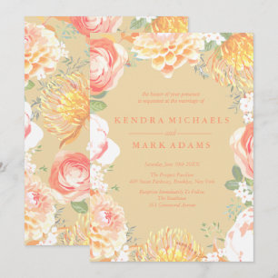 Elegant Peach Floral Wreath Invitations Kaart