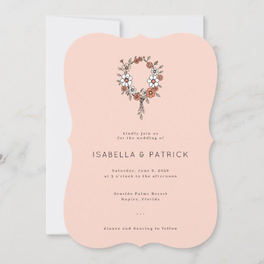Elegant Peach Floral Wreath Kaart (Voorkant)