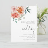 Elegant Peach Florals QR Code Weddenschap Kaart (Staand voorkant)