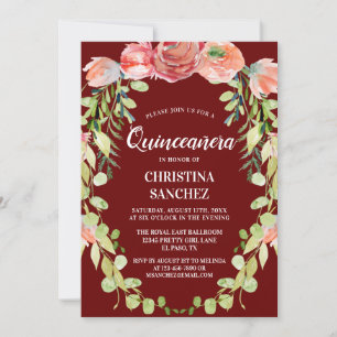 Elegant Peach Garden Floral Quinceañera Birthday Kaart