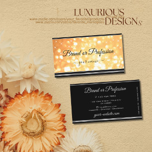 Elegant Peach Glitter Stars Black Silver Border Visitekaartje