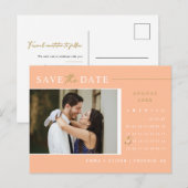 Elegant Peach Gold Bewaar de datum Kalender QR Cod Briefkaart (Voorkant / Achterkant)