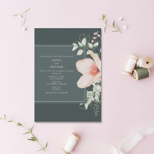 Elegant Peach & Gold Floral Emerald Wedding Invita Kaart