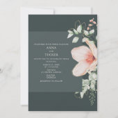 Elegant Peach & Gold Floral Emerald Wedding Kaart (Voorkant)