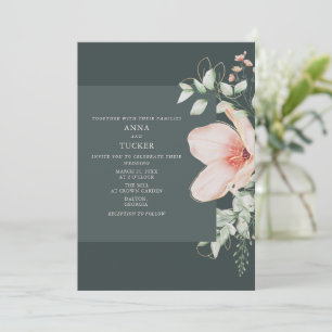 Elegant Peach & Gold Floral Emerald Wedding Kaart
