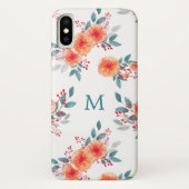 Elegant Peach & Green Floral Monogram Case-Mate iPhone Case (Achterkant)