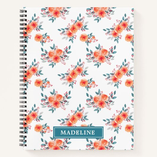 Elegant peach & Green Floral op maat Notitieboek (Voorkant)