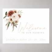 Elegant Peach Green Floral Wedding Welcome Sign Poster (Voorkant)