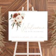 Elegant Peach Green Floral Wedding Welcome Sign