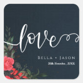 Elegant Peach Grey Floral Script Love Weddenschap Vierkante Sticker (Voorkant)