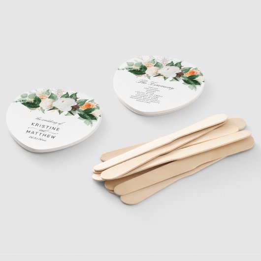 Elegant Peach herfst Floral Wedding Programme Hand Handwaaier (Niet-gemonteerd)