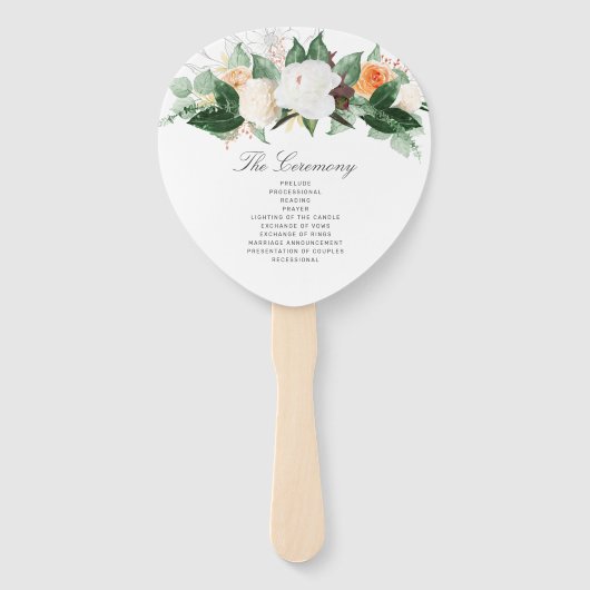 Elegant Peach herfst Floral Wedding Programme Hand Handwaaier (Achterkant)