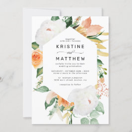 Elegant Peach Herfst Waterverf Floral Lijst Weddin Kaart