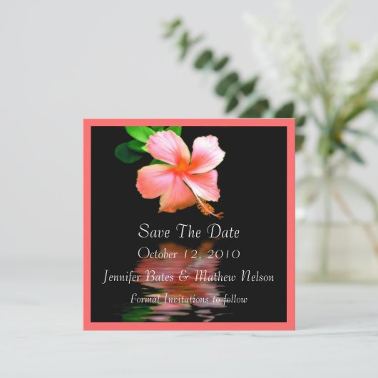 Elegant Peach Hibiscus Save the Date Announements (Staand voorkant)