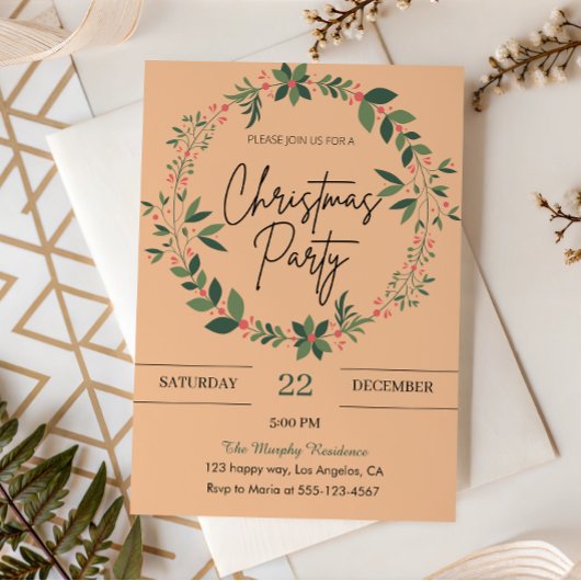 Elegant Peach Krans kerstfeest Kaart